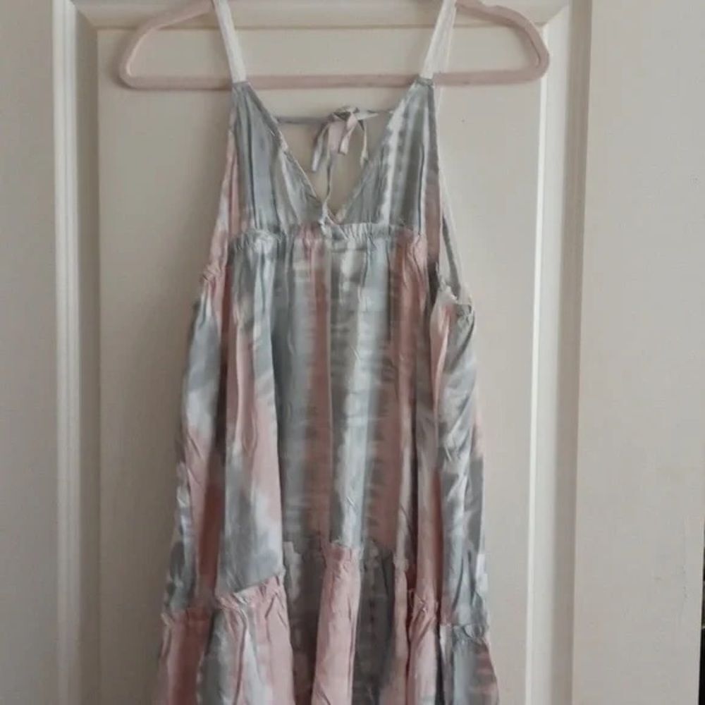 Ocean Drive PINK/ SAGE STRIPEY TIE DYE PRINT V-NECK PROMO DRESS - Picture 6 of 8